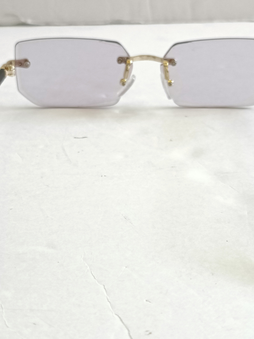 Rimless Gradient Square Sunglasses Gold Frame Brown and Purple Lenses - Picture 9 of 10